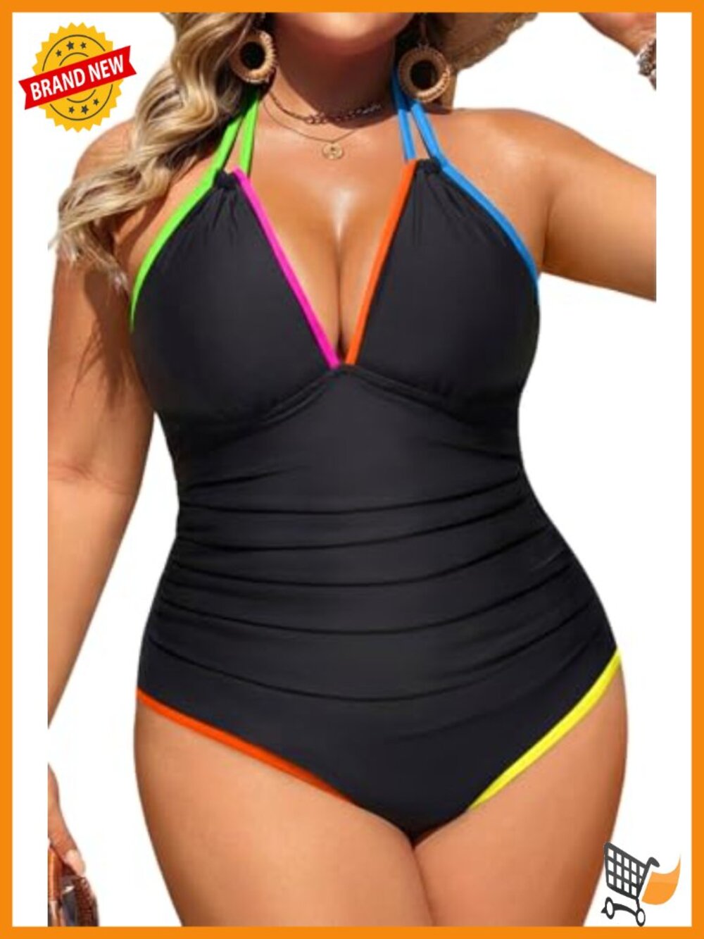 Plus Size One Piece Swimsuit Tummy Control Halter Sexy Swimwear